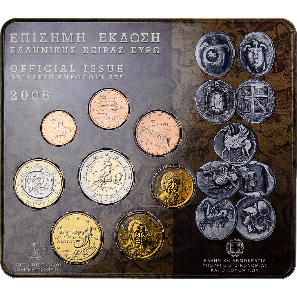 Greece, Set 1 ct. - 2 Euro, Coin Card, BU, 2006, Athens, MS(65-70)