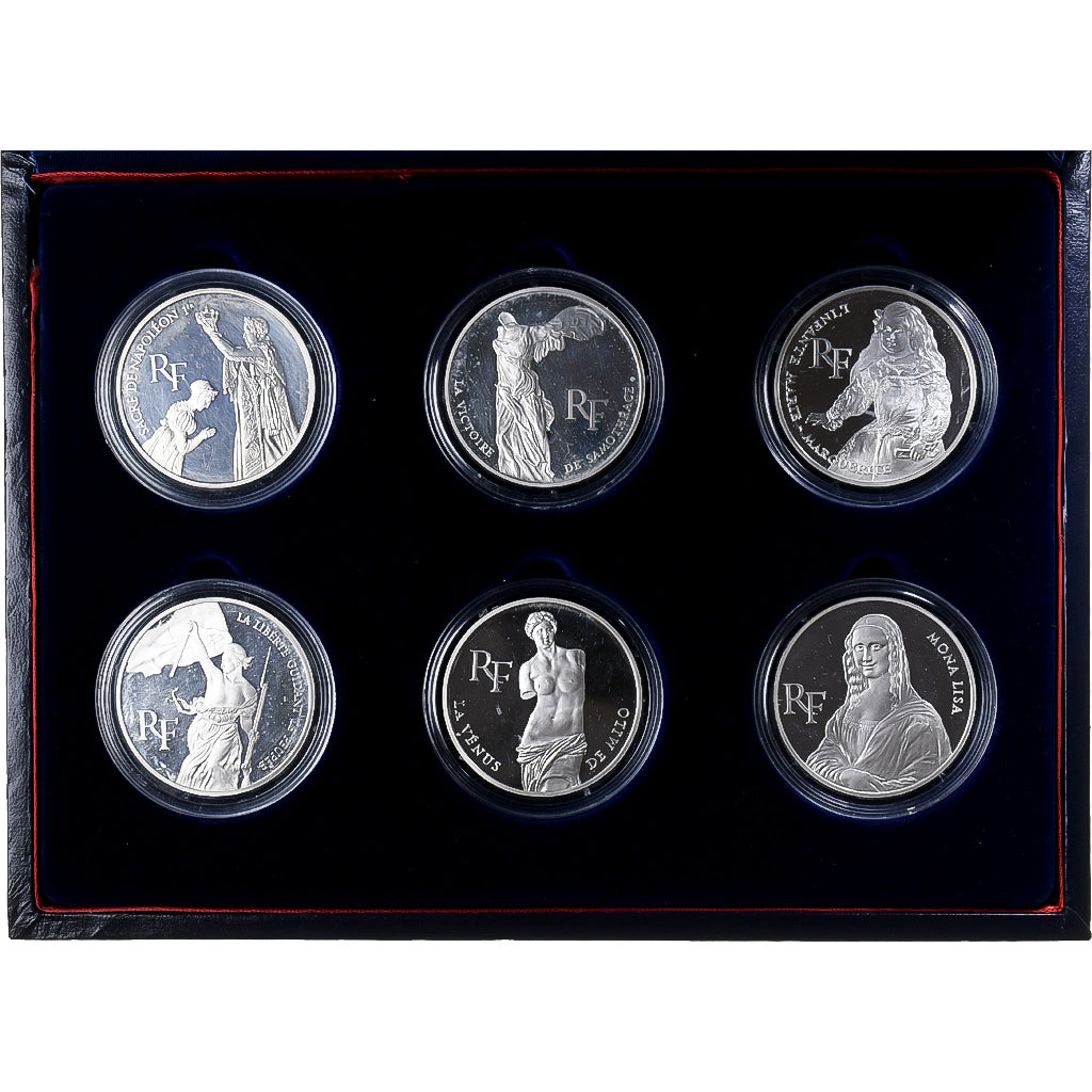 France, Coffret 6x 100 Francs, Trésors du Louvre, 1993, MDP, Proof, Silver