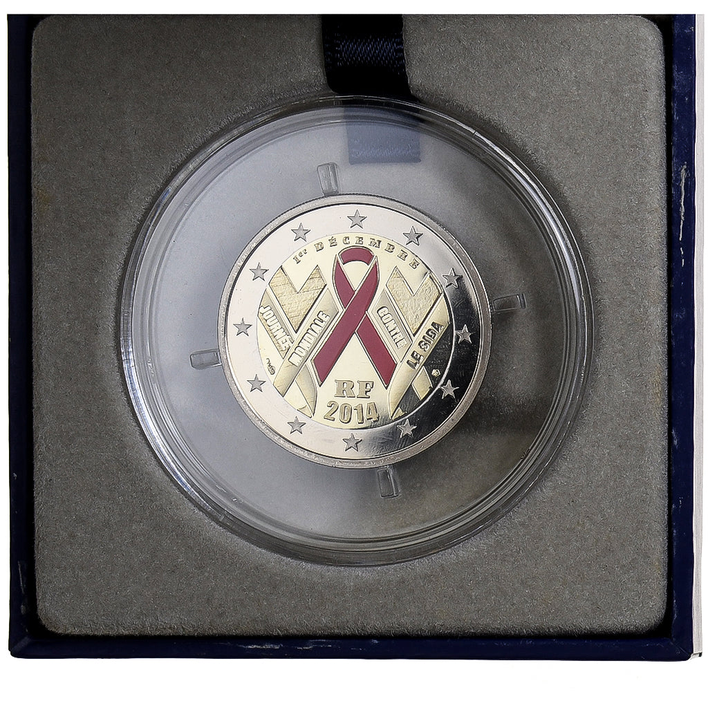 France, 2 Euro, Sidaction, Proof, Colorized, 2014, MDP, Bi-Metallic, MS(65-70)