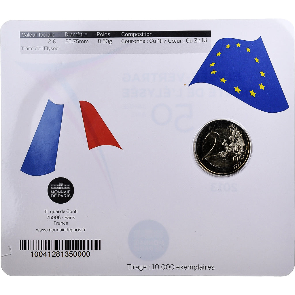 Francja, 2 Euro, 50 ans du traité de l'Élysée, Coin Card. BU, 2013, MDP