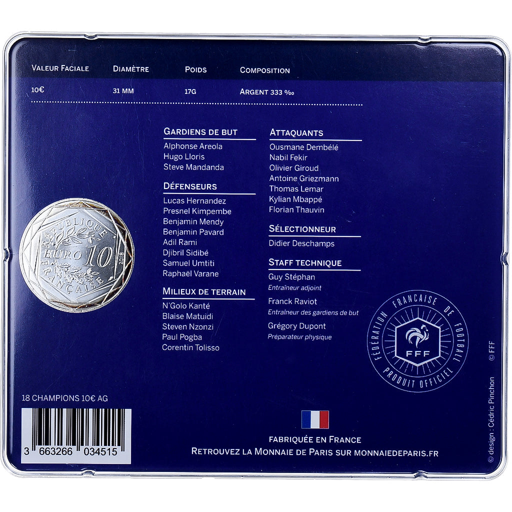 Frankreich, 10 Euro, France, Champions du monde FIFA, Coin card, 2018, MDP