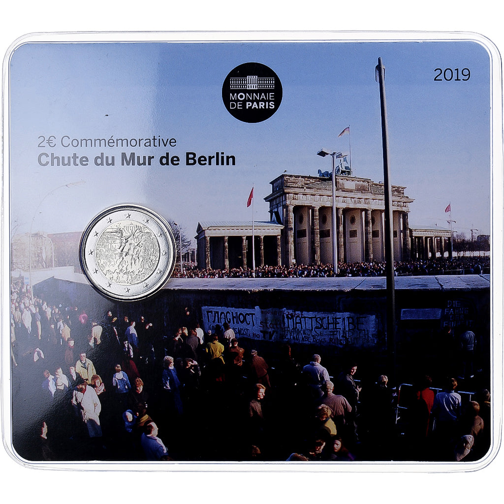 France, 2 Euro, 30th Anniversary, Fall of the Berlin Wall, Coin card, 2019, MDP