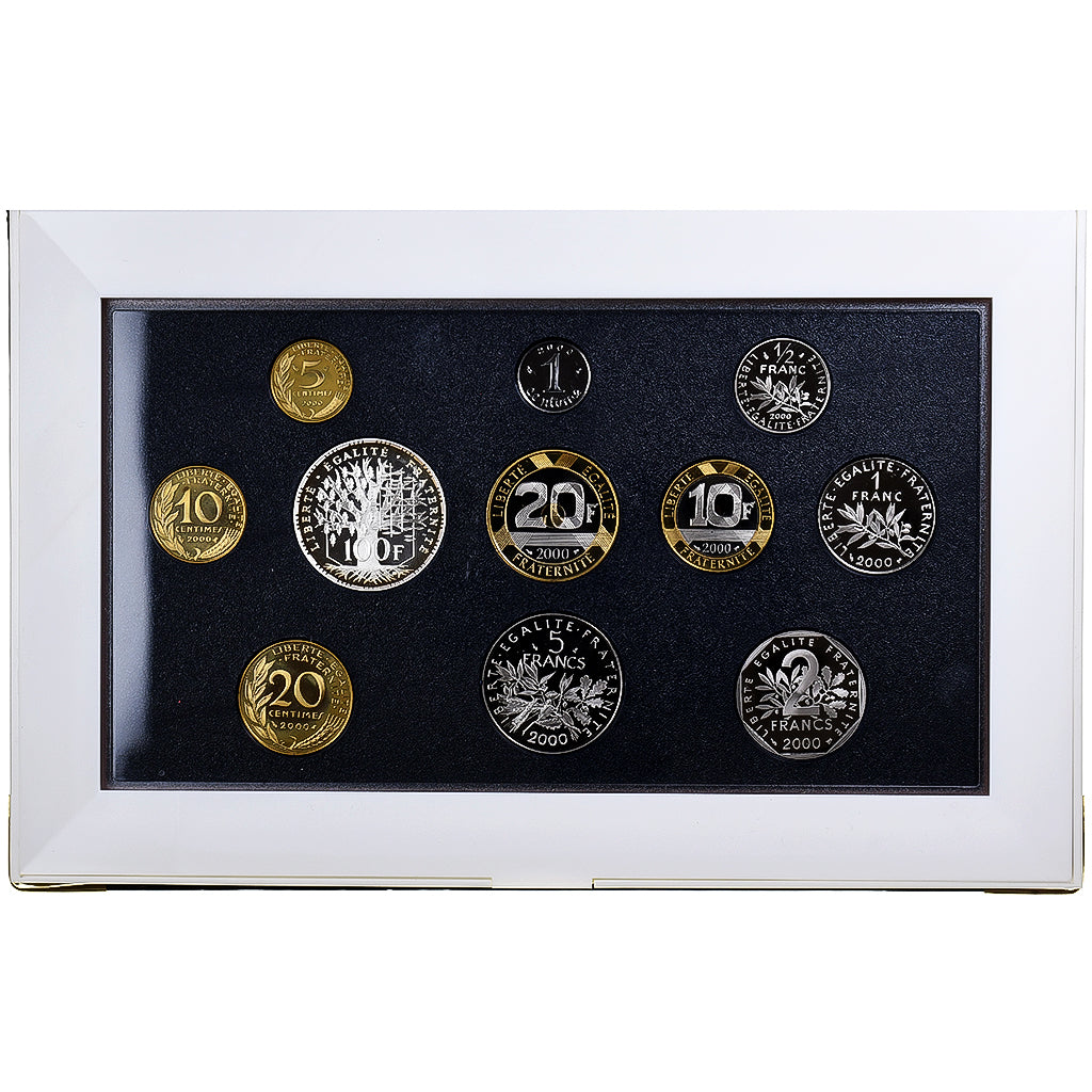 France, Coffret 1 c. à 100 frs., 2000, MDP, Proof, MS(65-70)