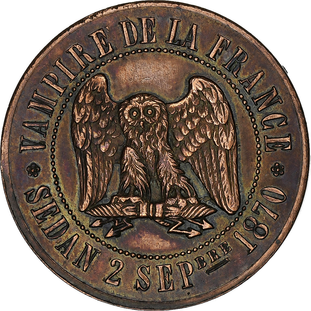 France, 10 Centimes, Napoléon III, Satirique, Bataille de Sedan, n.d., Copper