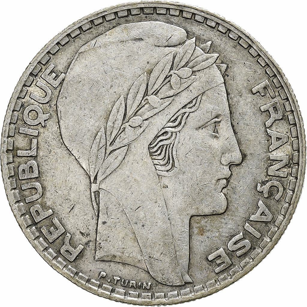 Frankrijk, 20 Francs, Turin, 1933, Paris, Rameaux courts, Zilver, FR+