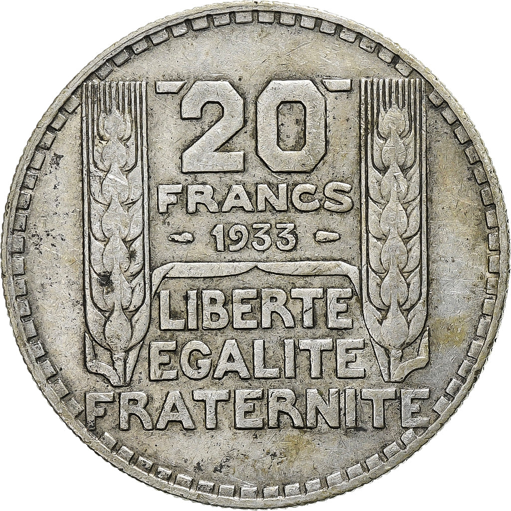 Frankrijk, 20 Francs, Turin, 1933, Paris, Rameaux courts, Zilver, FR+