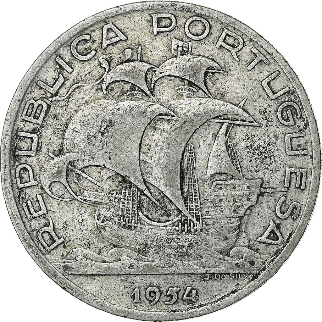 Portugal, 10 Escudos, 1954, Lisbon, Silver, VF(30-35)
