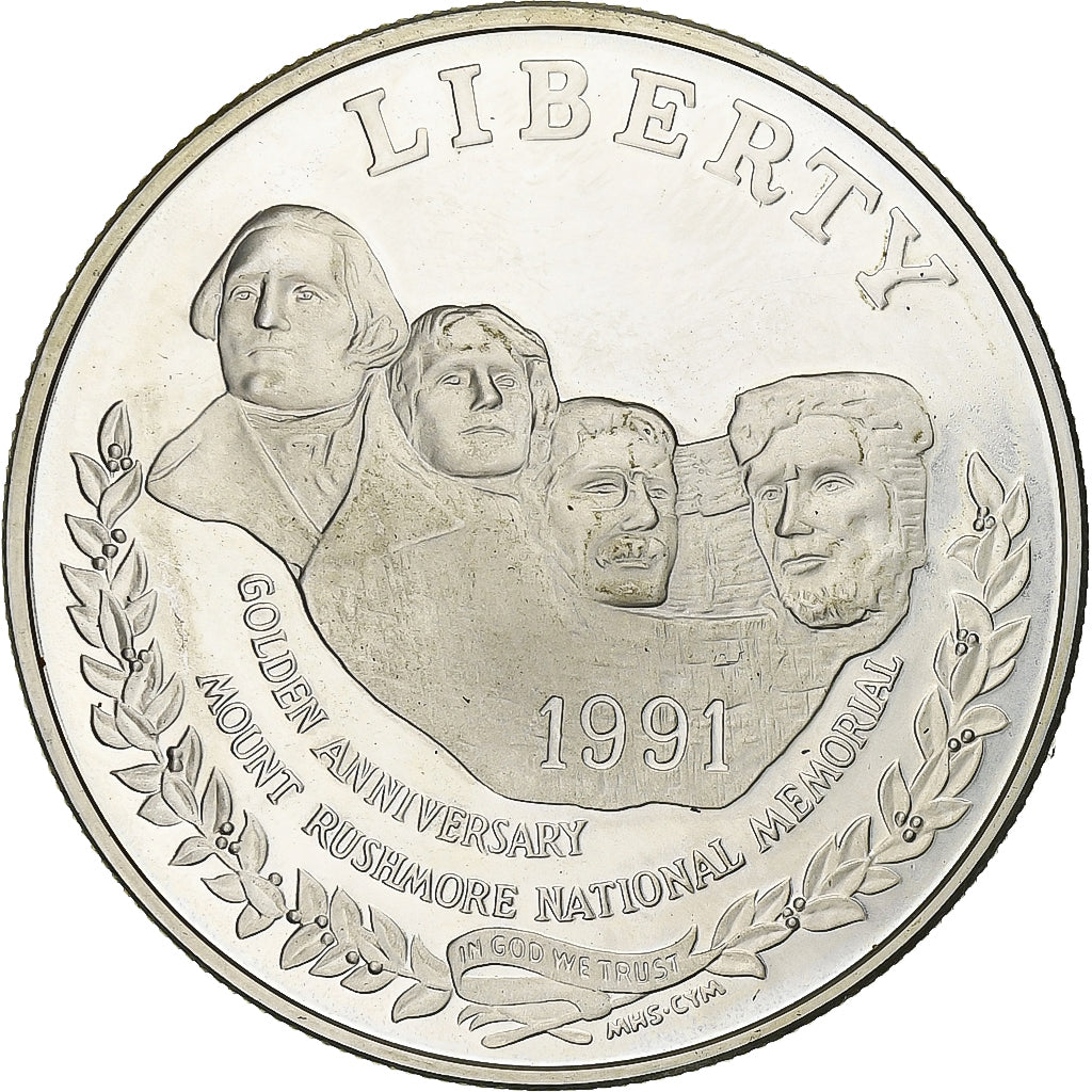 United States, Dollar, Mount Rushmore, 1991, San Francisco, Silver, MS(63)