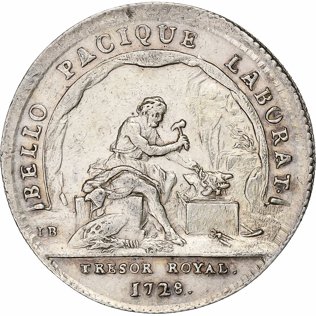 France, Token, Louis XV, Trésor Royal, 1728, Silver, Duvivier, AU(50-53)