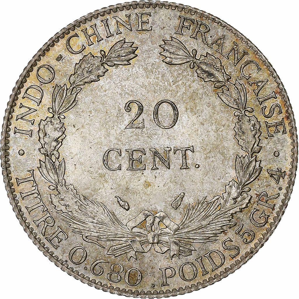 INDOCHINA FRANCESA, 20 Centièmes, 1937, Paris, Prata, MS(60-62)