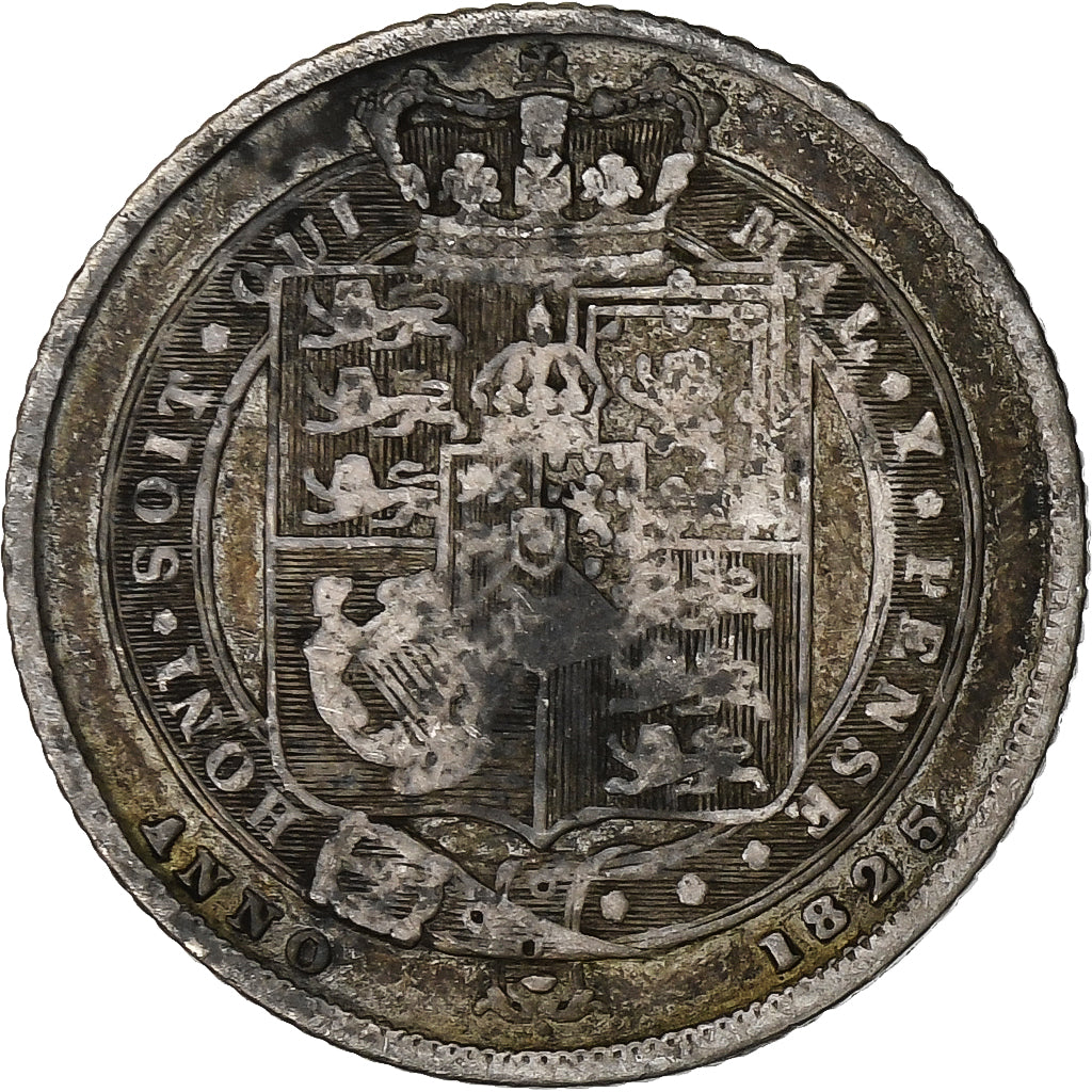 Royaume-Uni, George IV, 6 Pence, 1825, Londres, Argent, TB+