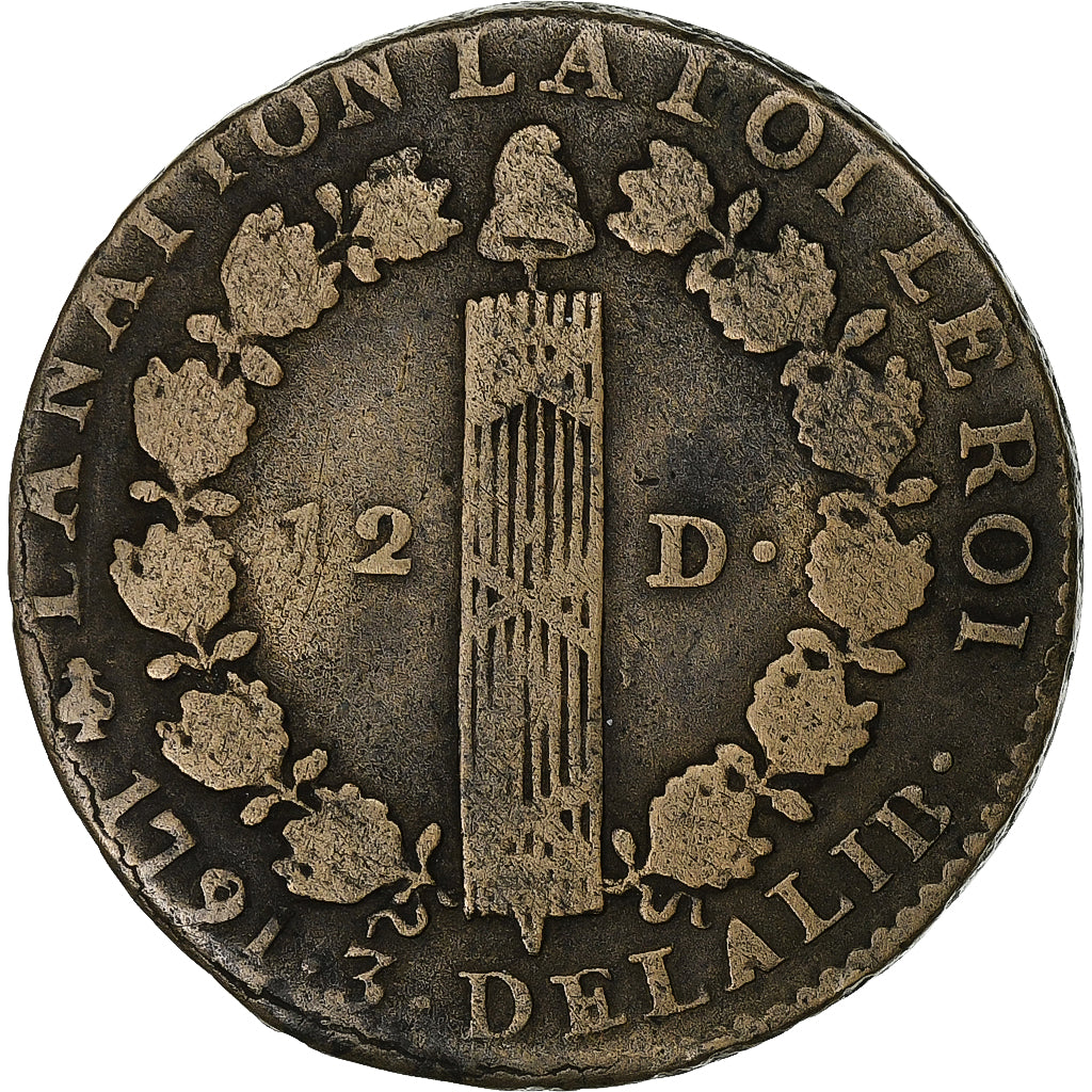 France, Louis XVI, 12 Deniers, 1791 / AN 3, Paris, Copper, VF(20-25), Gadoury:15