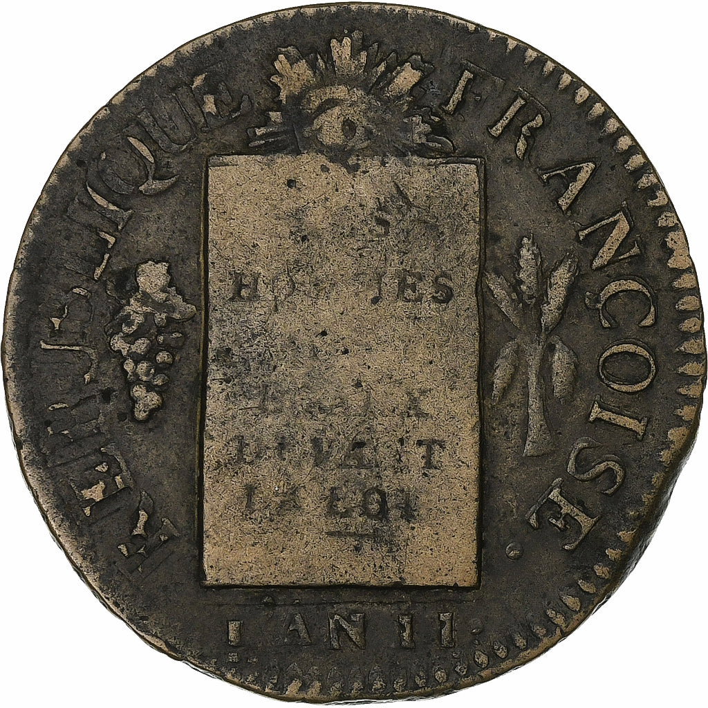 France, Sol aux Balances, 1793 / AN II, Strasbourg, Copper, VF(20-25)