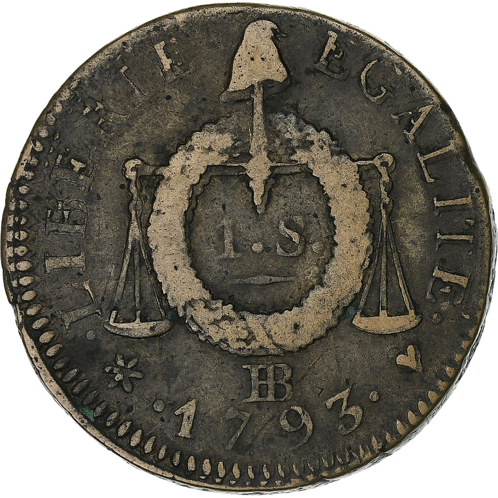 France, Sol aux Balances, 1793 / AN II, Strasbourg, Copper, VF(20-25)