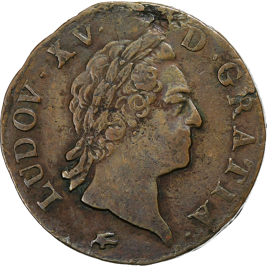 Frankreich, Louis XV, Sol, 1771, Lyon, Kupfer, SS, Gadoury:280