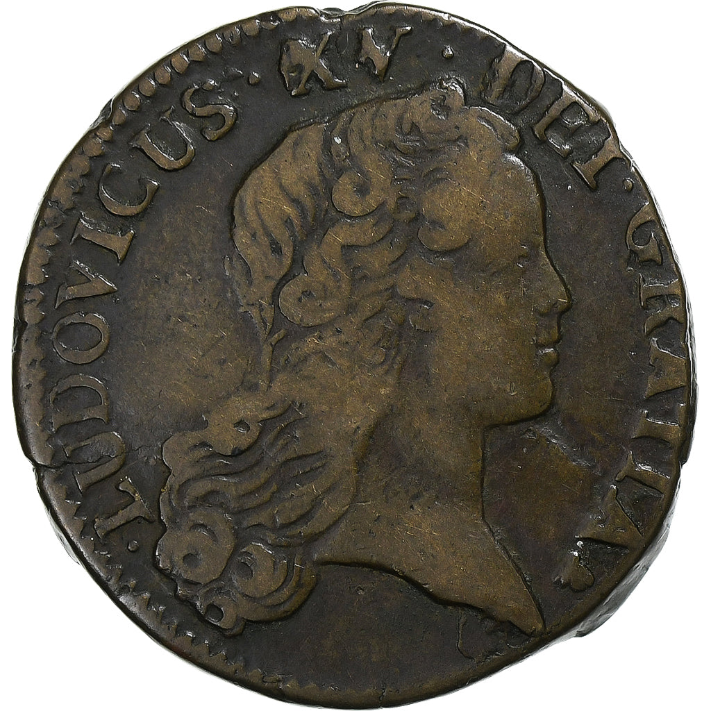 France, Louis XV, Sol au buste enfantin, 1723, Perpignan, Copper, VF(30-35)