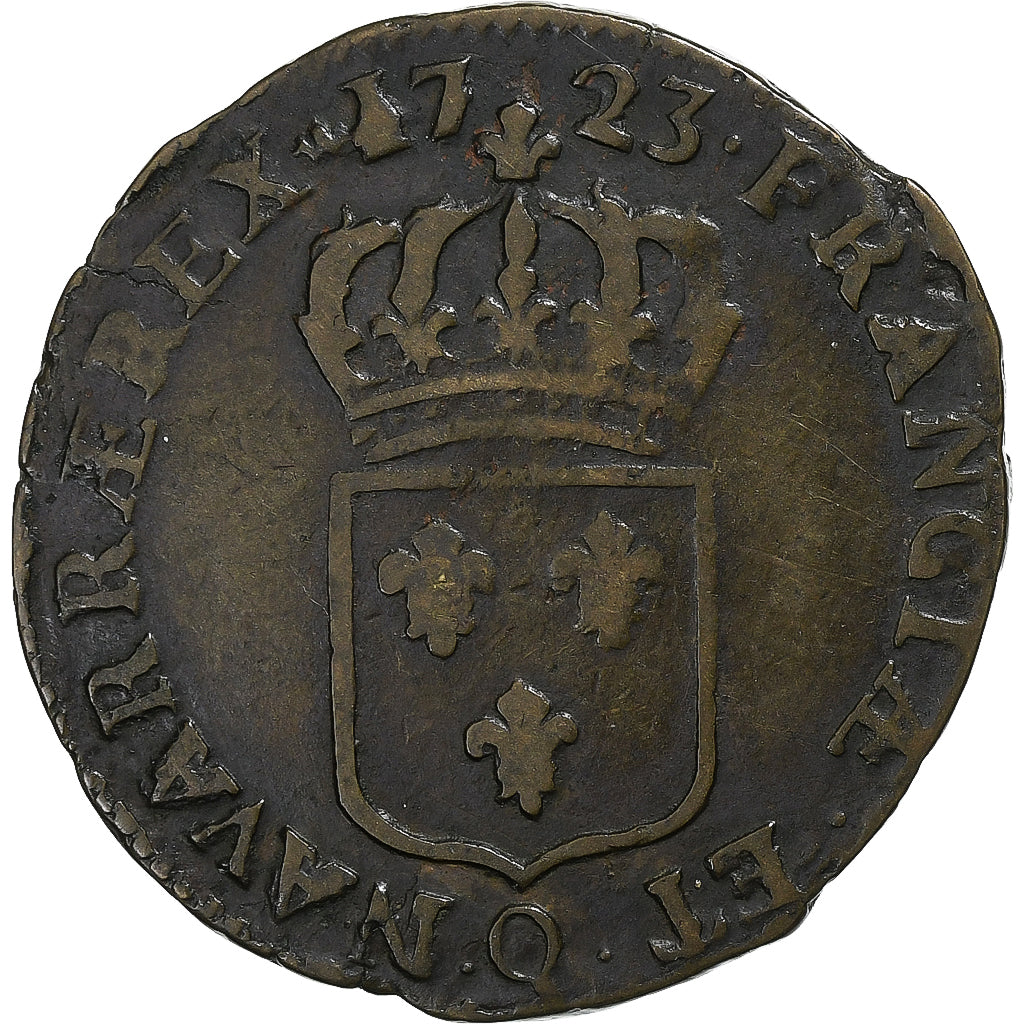 France, Louis XV, Sol au buste enfantin, 1723, Perpignan, Copper, VF(30-35)