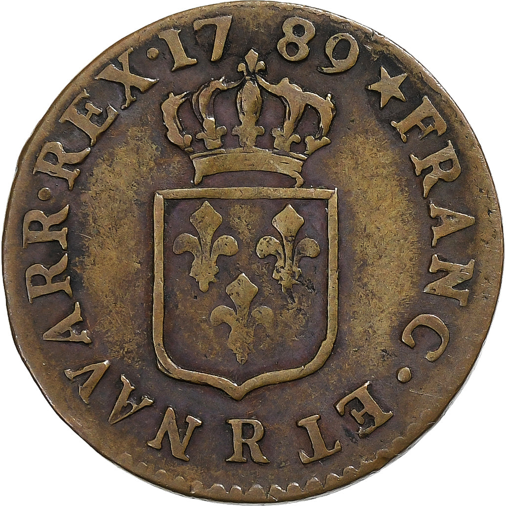 France, Louis XVI, Liard, 1789, Orléans, Cuivre, TB+, Gadoury:348