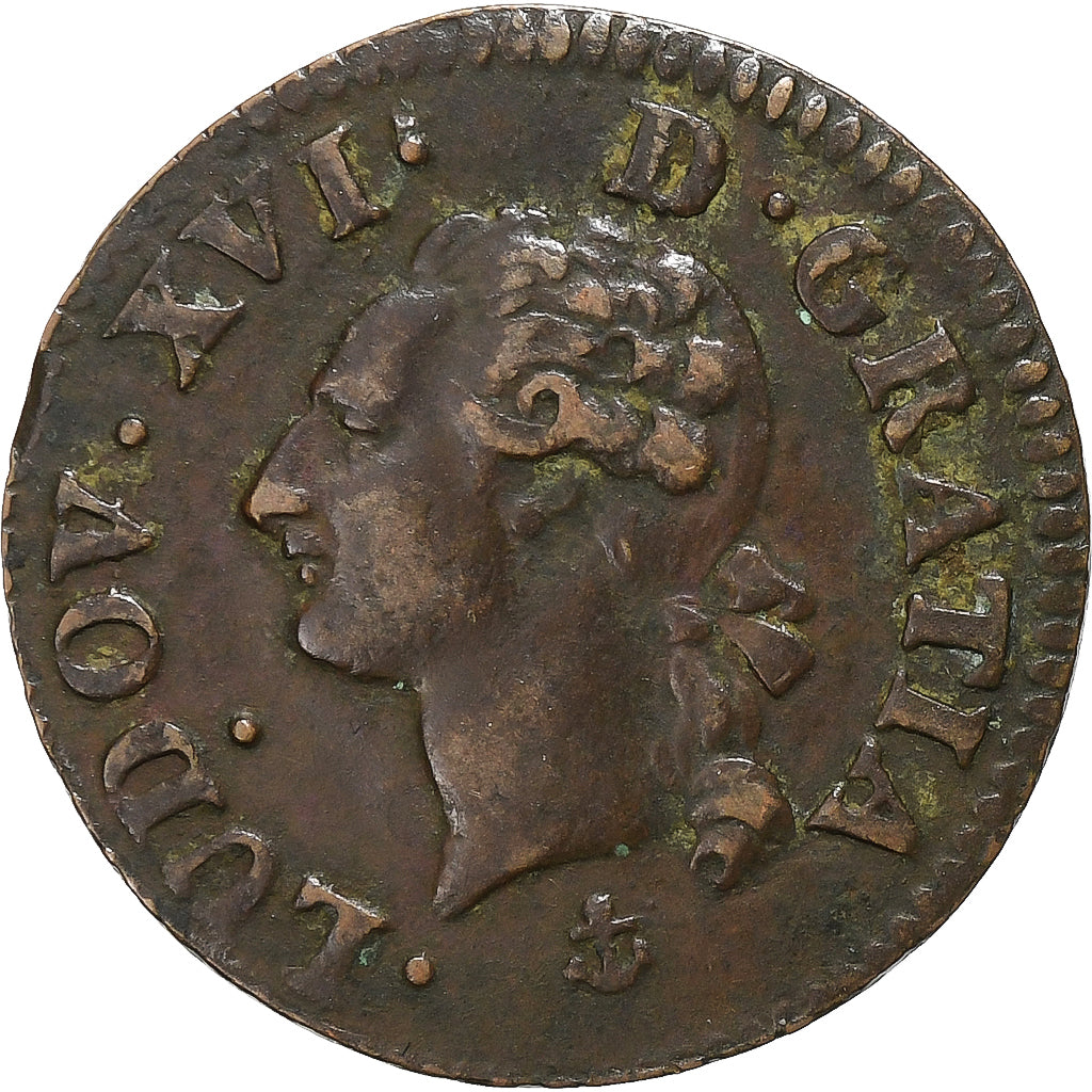 Frankrijk, Louis XVI, Liard, 1791, La Rochelle, Koper, ZF, Gadoury:348