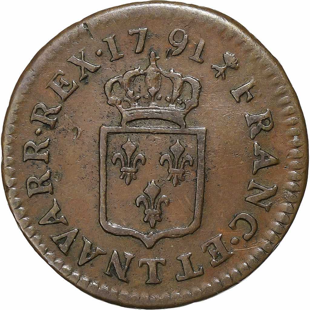 Frankreich, Louis XVI, Liard, 1791, Nantes, Kupfer, VZ, Gadoury:348