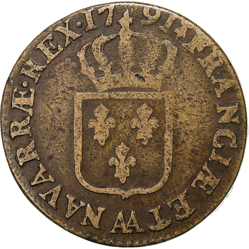 Frankrijk, Louis XVI, Sol, 1791, Metz, Koper, FR, Gadoury:350