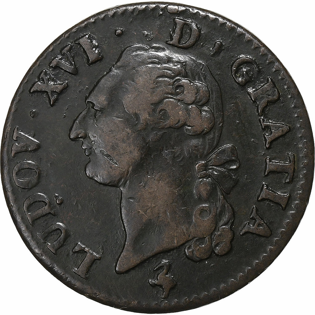France, Louis XVI, Sol, 1791, Paris, 2nd semestre, Copper, VF(30-35)