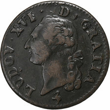 France, Louis XVI, Sol, 1791, Paris, 2nd semestre, Copper, VF(30-35)