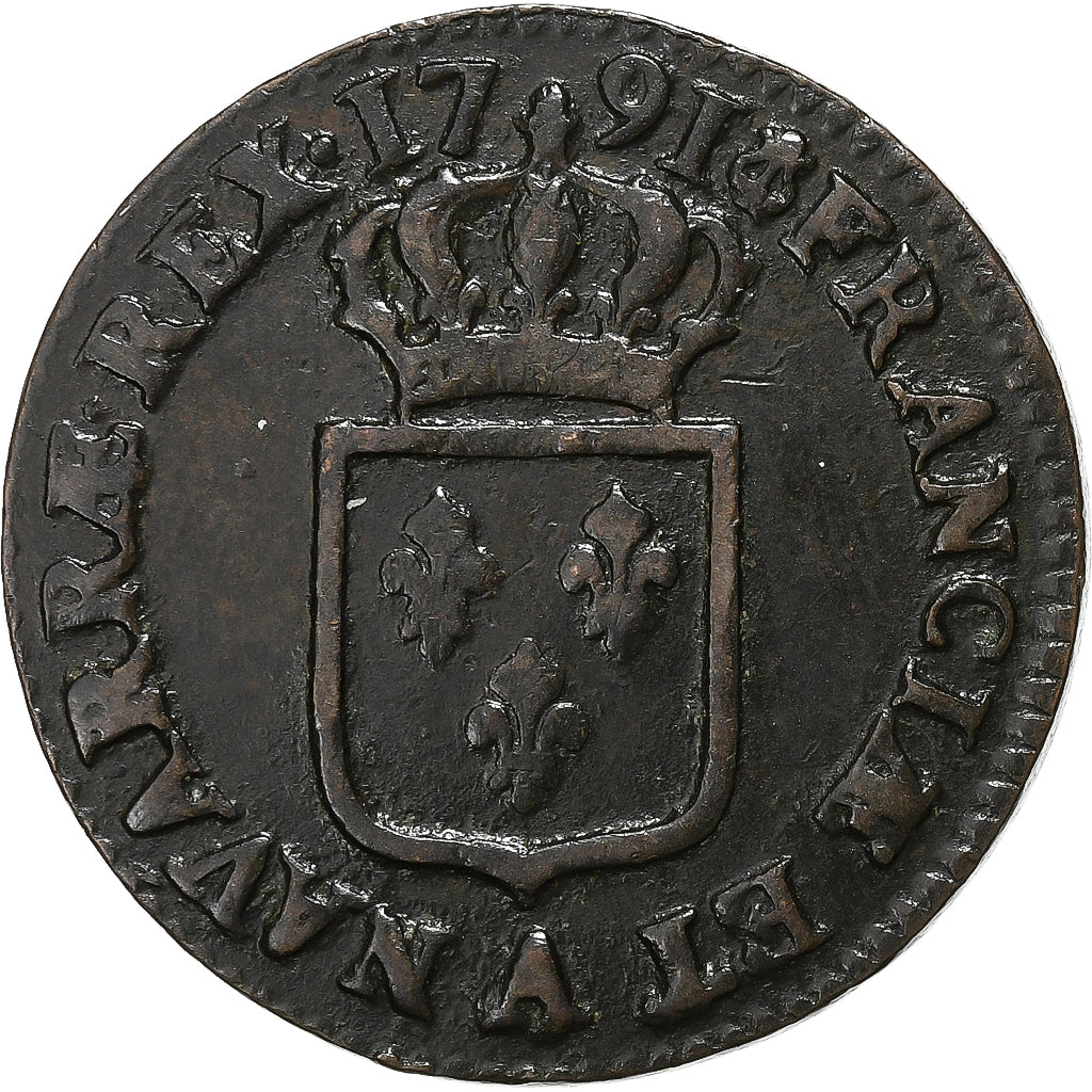 France, Louis XVI, Sol, 1791, Paris, 2nd semestre, Copper, VF(30-35)