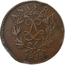 Francia, Louis XVIII, 10 Centimes, Obsidionale, 1814, Anvers, Rame, MB