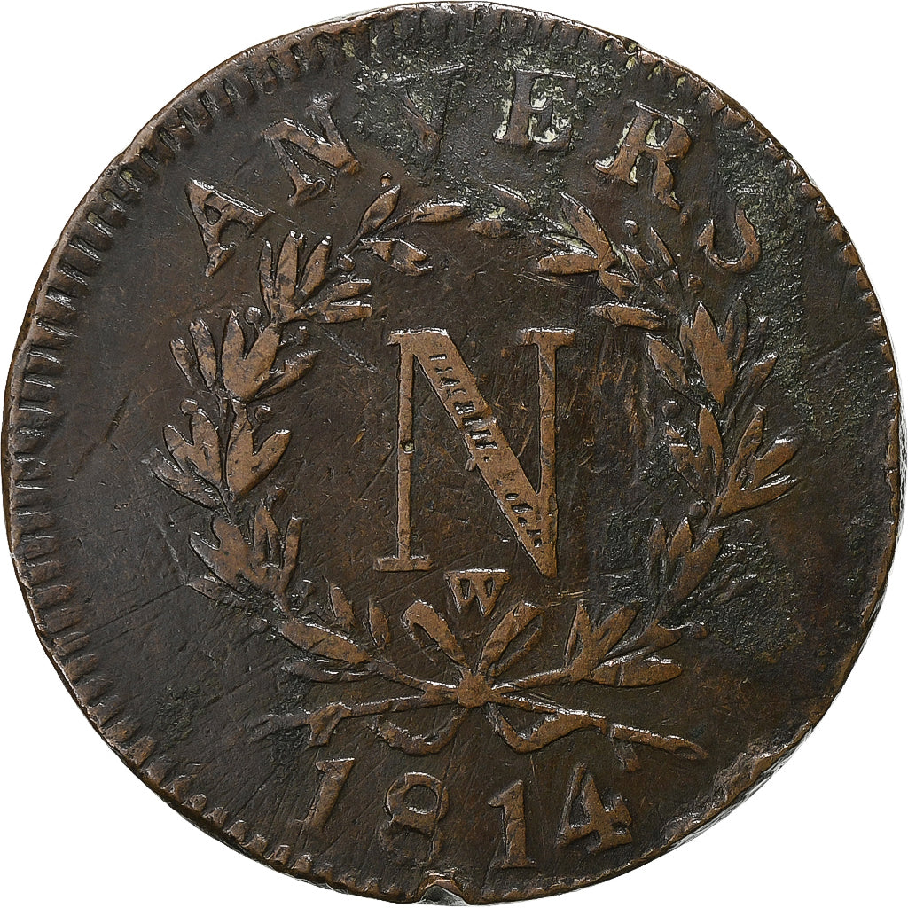 Francia, Napoleon I, 10 Centimes, Obsidionale, 1814, Anvers, Rame, MB