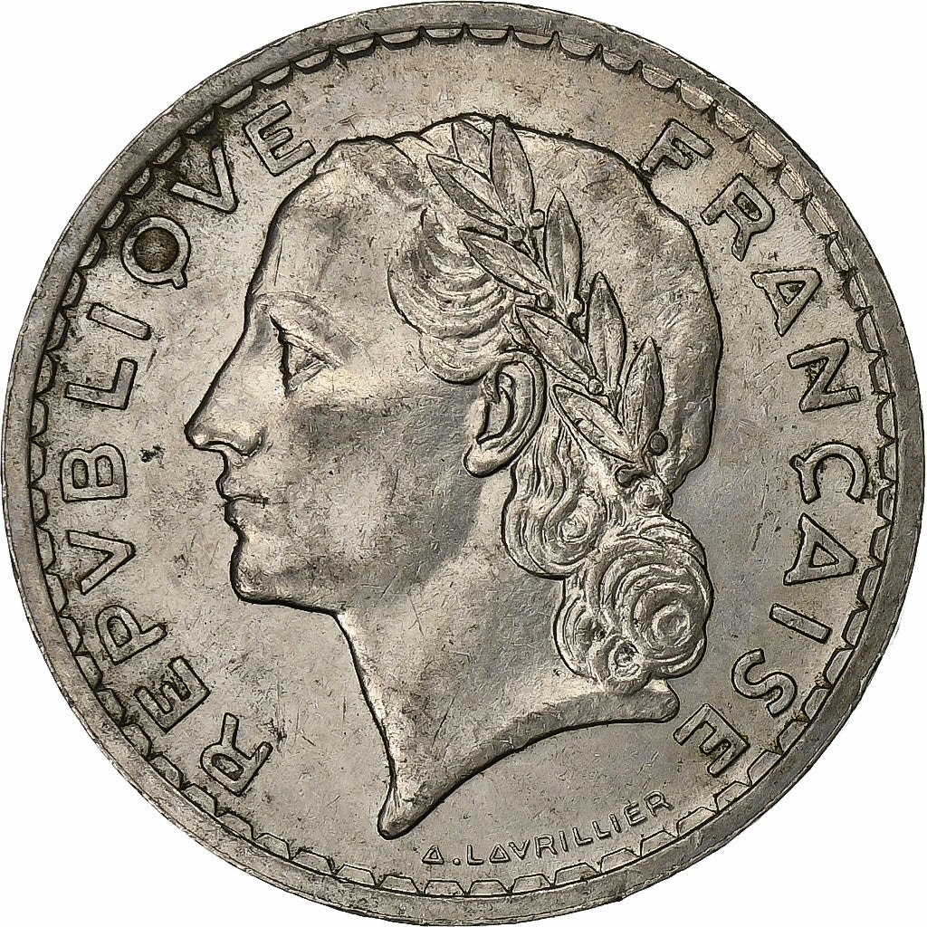 France, 5 Francs, Lavrillier, 1938, Paris, Nickel, AU(50-53), Gadoury:760