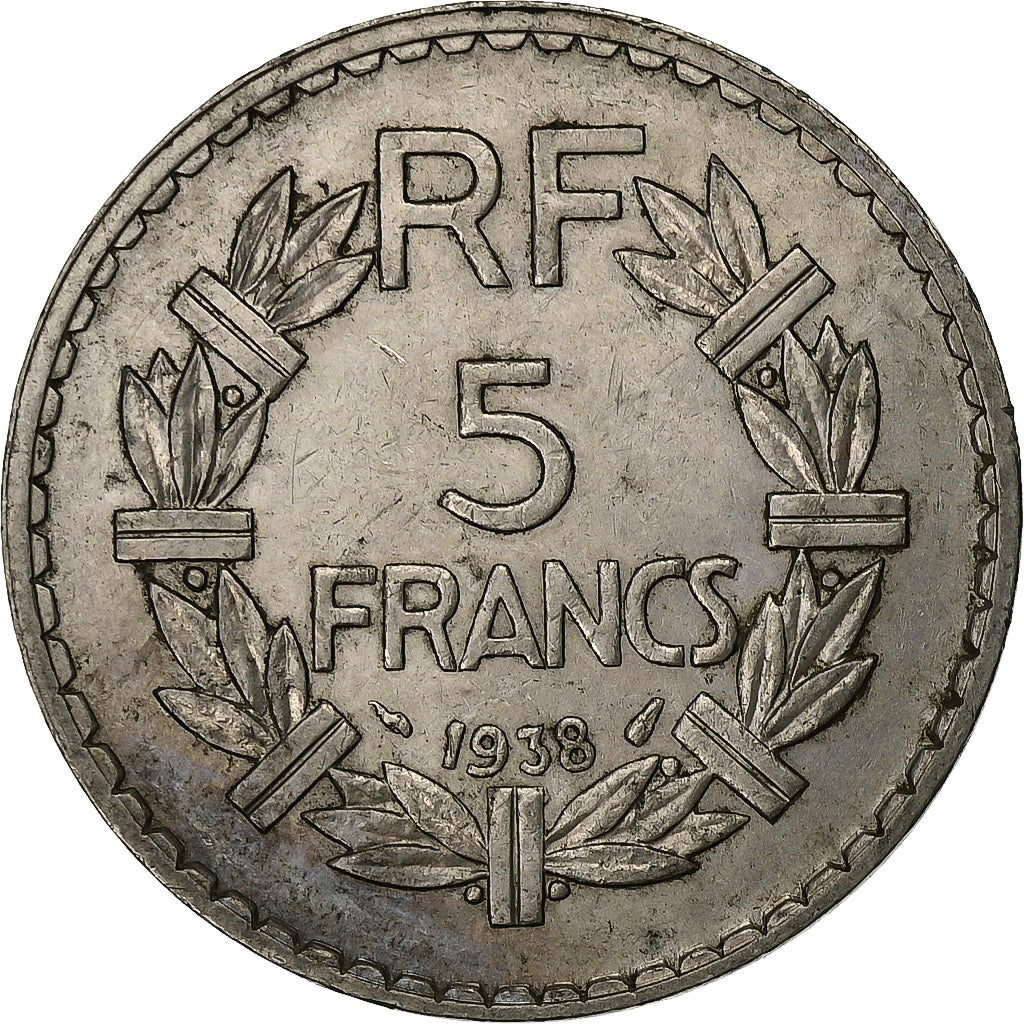 France, 5 Francs, Lavrillier, 1938, Paris, Nickel, AU(50-53), Gadoury:760