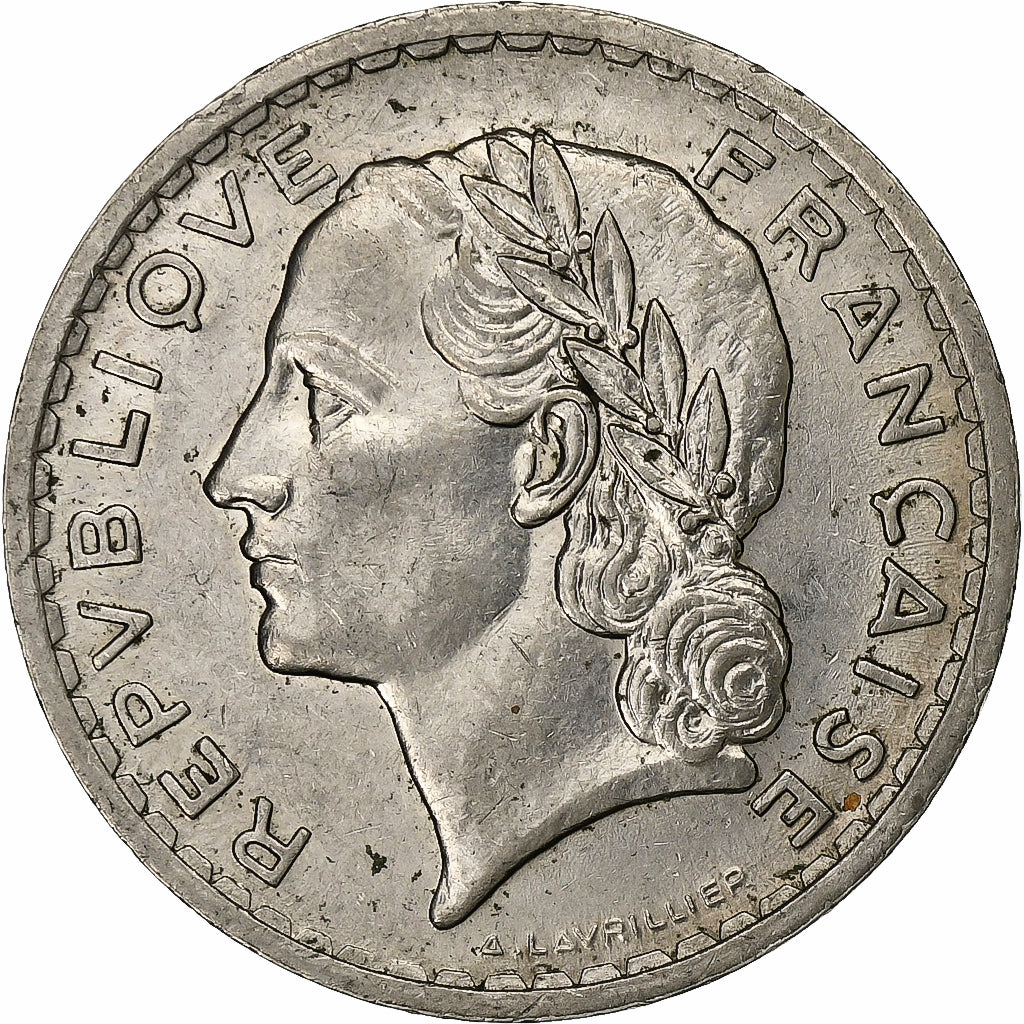 France, 5 Francs, Lavrillier, 1938, Paris, Nickel, AU(50-53), Gadoury:760