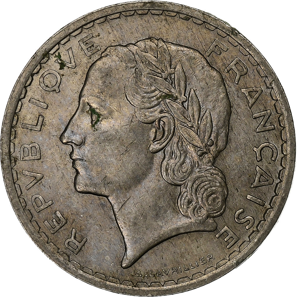 France, 5 Francs, Lavrillier, 1938, Paris, Nickel, AU(50-53), Gadoury:760
