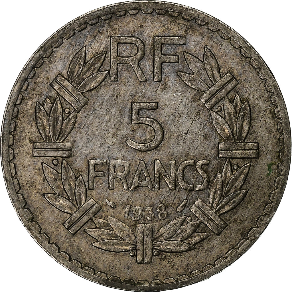 France, 5 Francs, Lavrillier, 1938, Paris, Nickel, AU(50-53), Gadoury:760