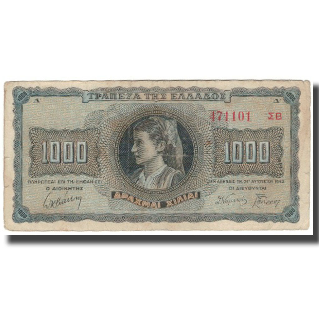Banconote, Grecia, 1000 Drachmai, 1942, KM:118a, MB+