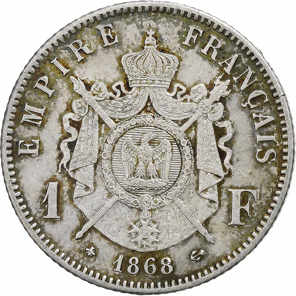 Frankrijk, Napoleon III, 1 Franc, 1868, Paris, Zilver, ZF, Gadoury:463