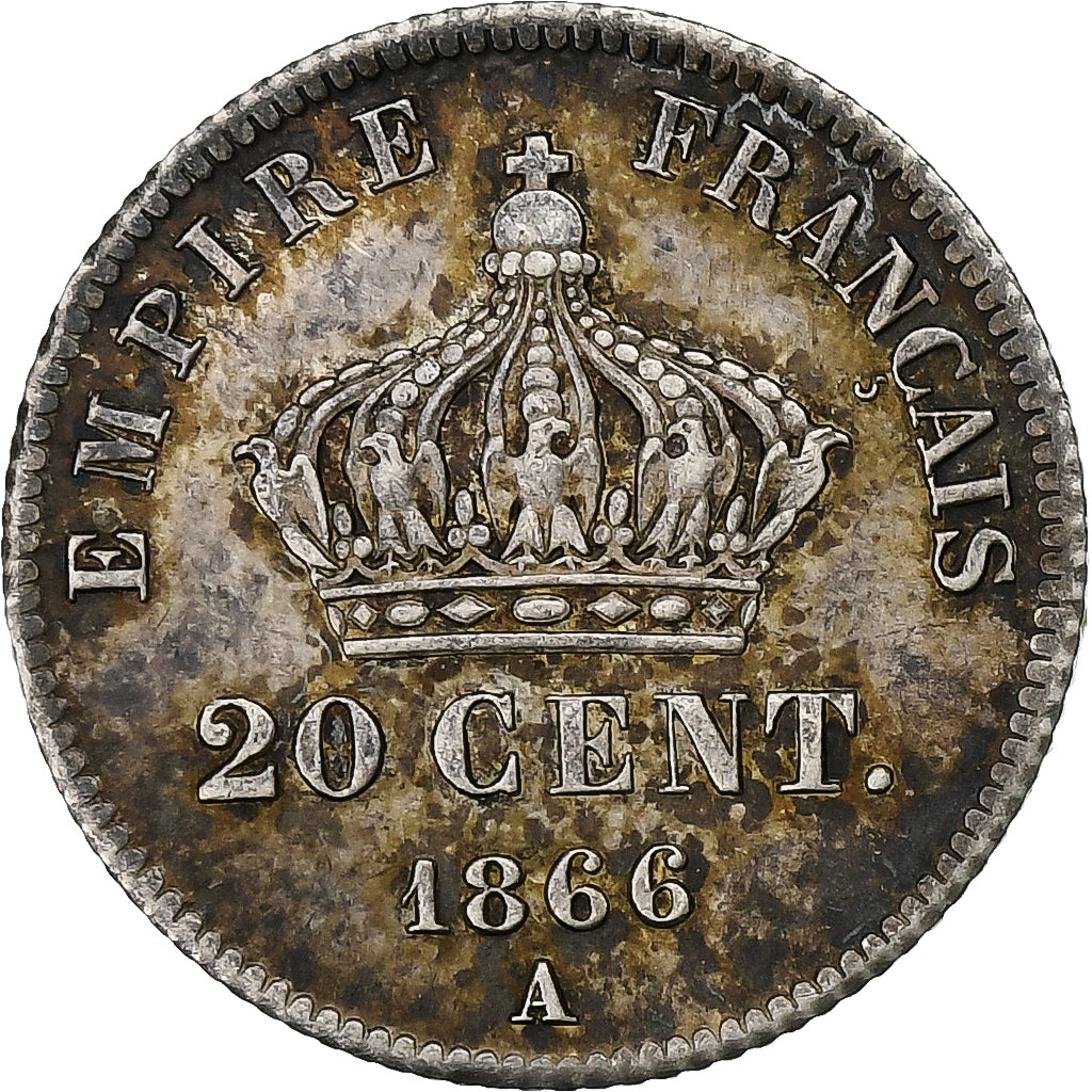 France, Napoleon III, 20 Centimes, 1866, Paris, Silver, AU(55-58), Gadoury:308