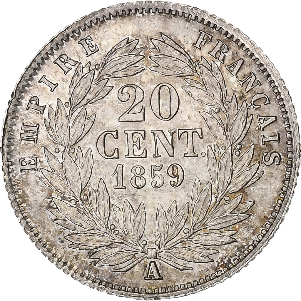 France, Napoleon III, 20 Centimes, 1859, Paris, Silver, MS(60-62), Gadoury:305