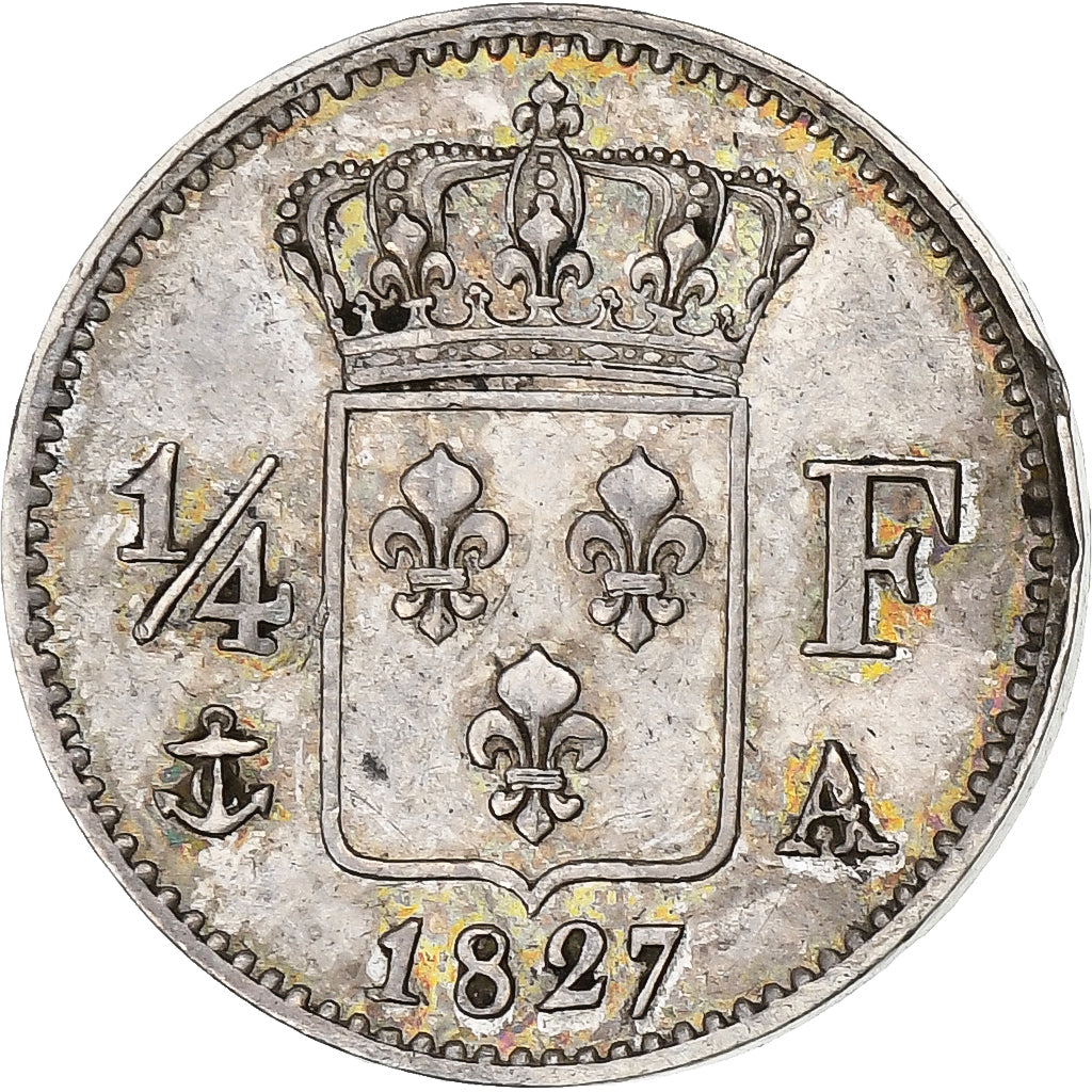 França, Charles X, 1/4 Franc, 1827, Paris, Prata, AU(55-58), Gadoury:353