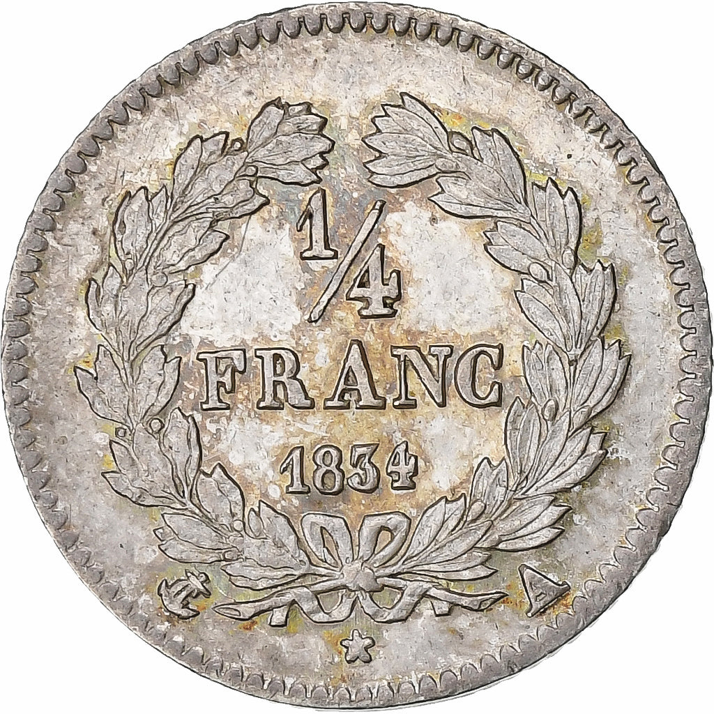France, Louis-Philippe Ier, 1/4 Franc, 1834, Paris, Argent, SUP, Gadoury:355
