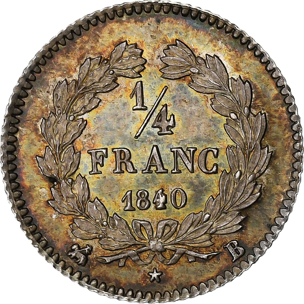 França, Louis Philippe I, 1/4 Franc, 1840, Rouen, Prata, PCGS, MS64