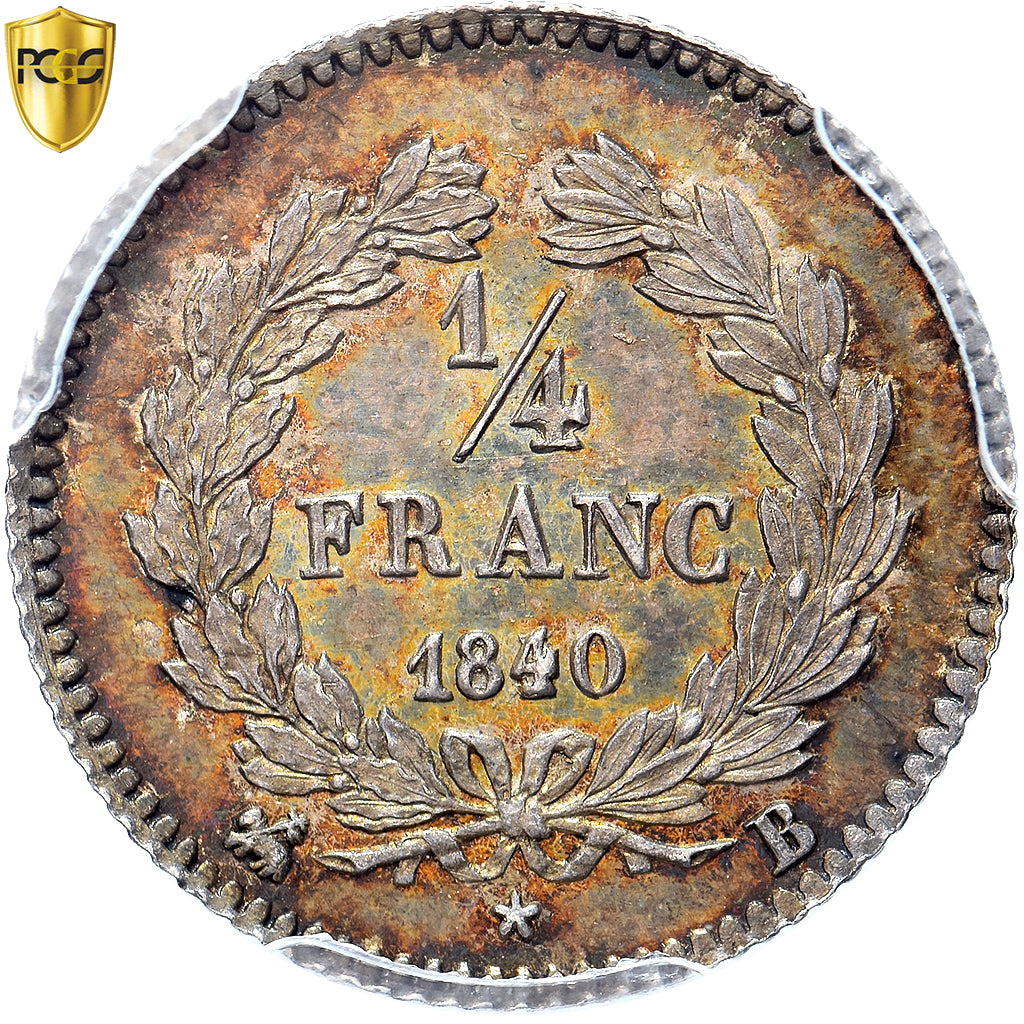 Frankrijk, Louis Philippe I, 1/4 Franc, 1840, Rouen, Zilver, PCGS, MS64
