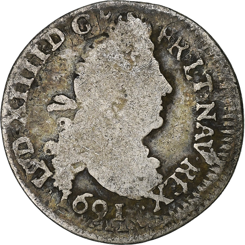 France, Louis XIV, 4 Sols aux 2 L, 1691, Troyes, Silver, VF(20-25), Gadoury:106