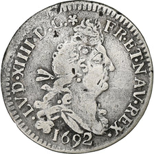 Francia, Louis XIV, 4 Sols aux 2 L, 1692, Rennes, Argento, MB+, Gadoury:106
