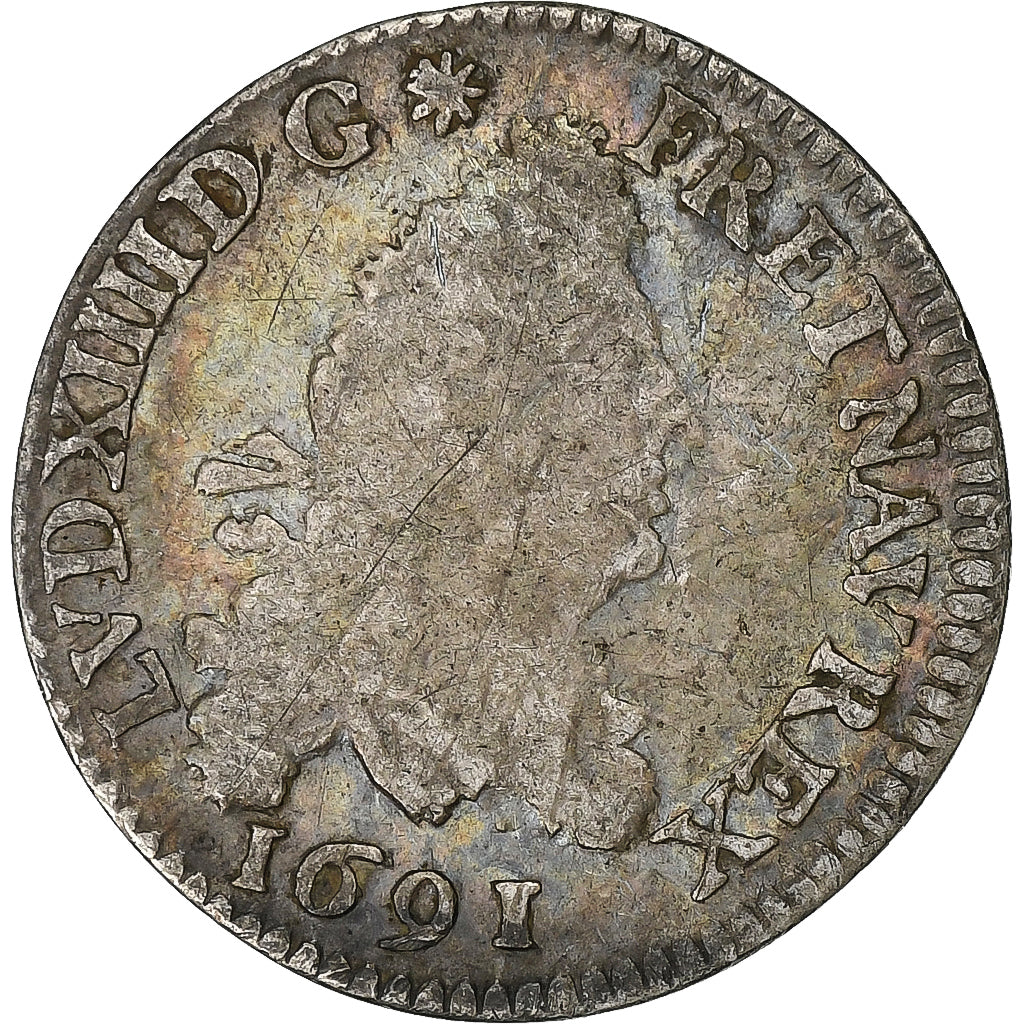 Frankrijk, Louis XIV, 4 Sols aux 2 L, 1691, Paris, Zilver, FR, Gadoury:106