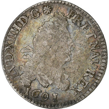 Frankrijk, Louis XIV, 4 Sols aux 2 L, 1691, Paris, Zilver, FR, Gadoury:106