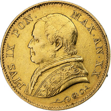 Papal States, Pius IX, 20 Lire, 1866 - Anno XX, Rome, Złoto, AU(50-53)