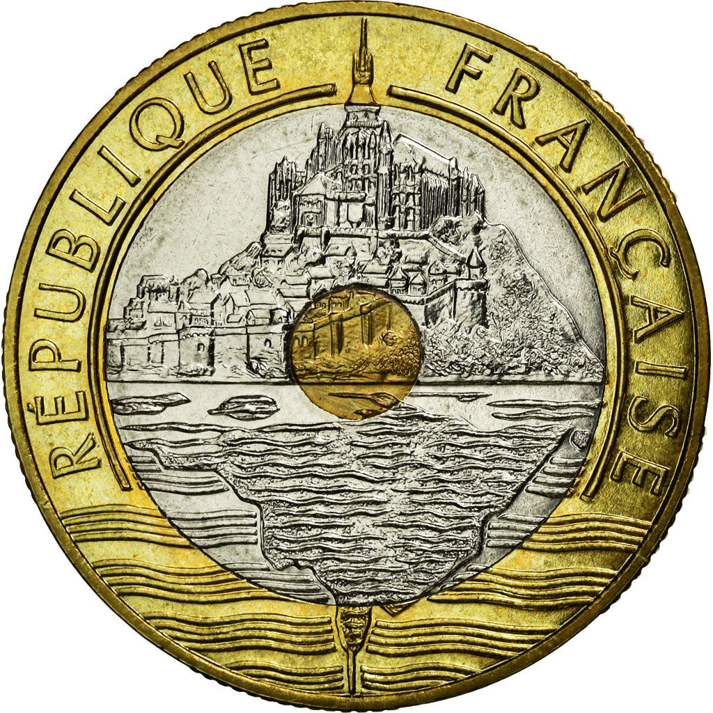 Coin, France, Mont Saint Michel, 20 Francs, 1996, MS(65-70), Tri-Metallic