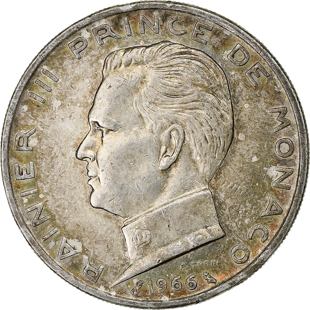 Monaco, Rainier III, 5 Francs, 1966, Argento, BB+, Gadoury:MC152.